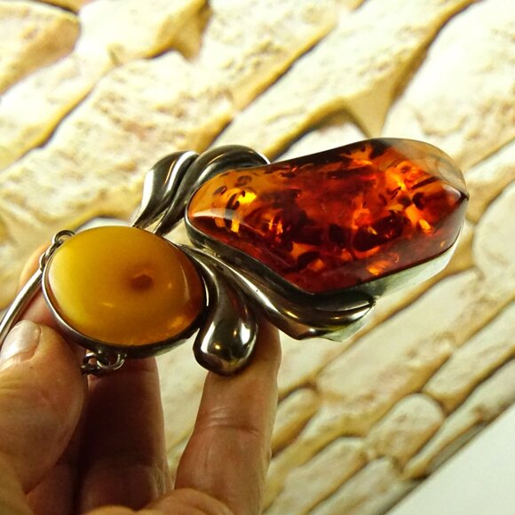 Super Giant Heavy Amber & 925 Silver Link Necklace - Rare Jewelry Gift For Her - Picture 13 of 16